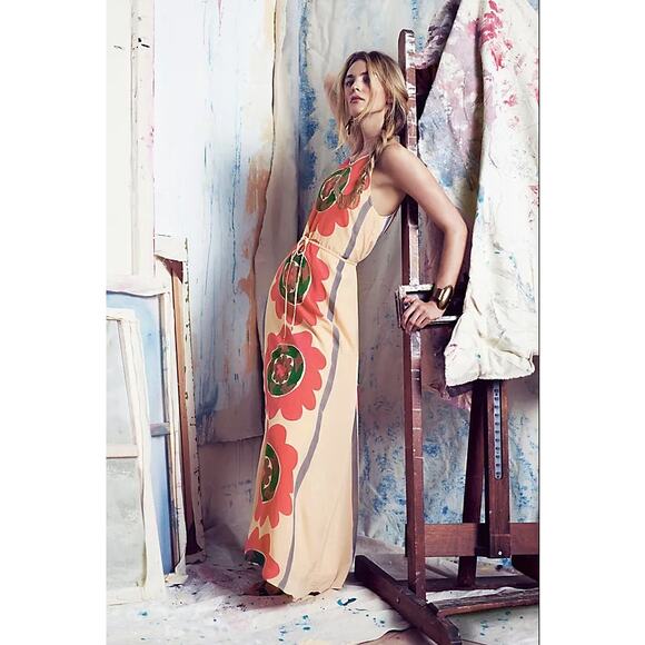 Anthropologie Dresses & Skirts - Anthro Anupamaa Silk Maxi Dress Mira Costa Print Boho Size S